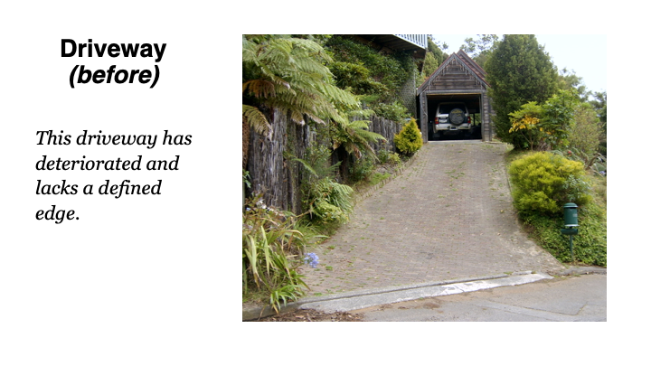 Steep suburban driveway before landscaping